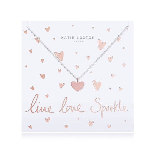 Katie Loxton Live Love Sparkle - Siver Chain Rose Gold Heart Pendant on Foiled card - Necklace