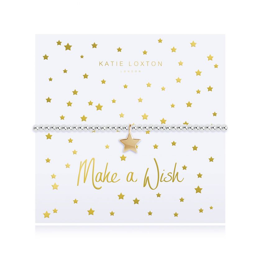 Katie Loxton Make A Wish - Siver Chain Gold Star Pendant on Foiled card - Bracelet