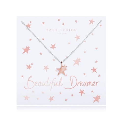 Katie Loxton Beautiful Dreamer - Siver Chain Rose Gold Stars Pendant on Foiled Card - Necklace