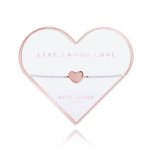 Live Laugh Love - Rose Gold Heart Silver Chain Bracelet