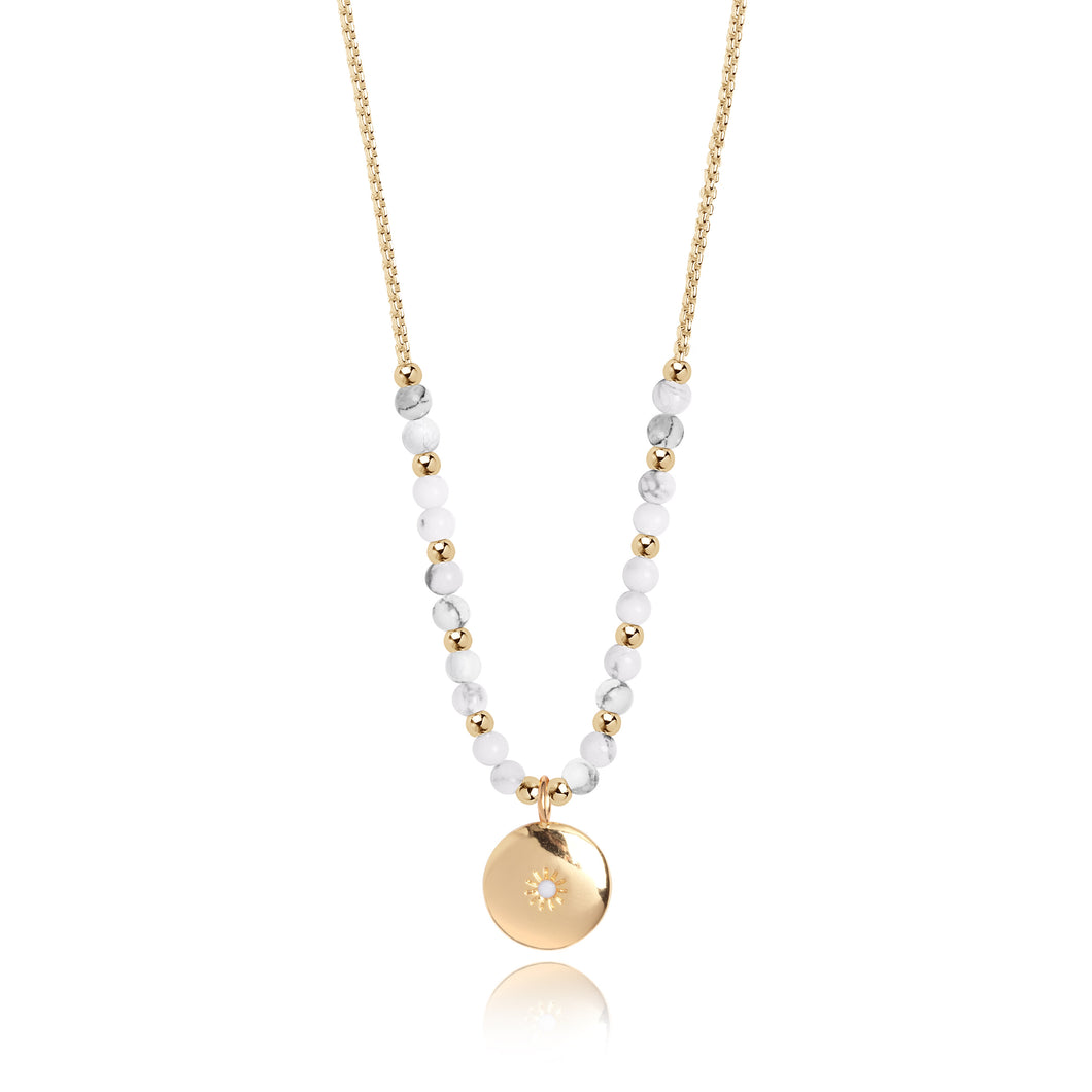 Signature Stones - Karma - Yellow Gold With Howlite Stones Necklace 86cm