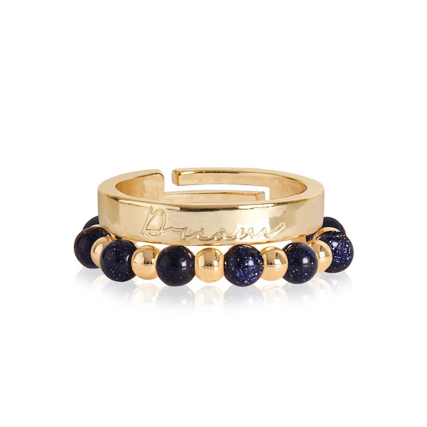 Katie Loxton Signature Stones -Dream Yellow Gold with Blue Sandstone Stones - Stacking Rings