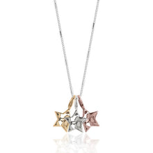 Load image into Gallery viewer, Florence Hammered Star Silver Necklace With Silver, Rose Gold and Yellow Gold Star Charms - 46cm with 5cm Extender
