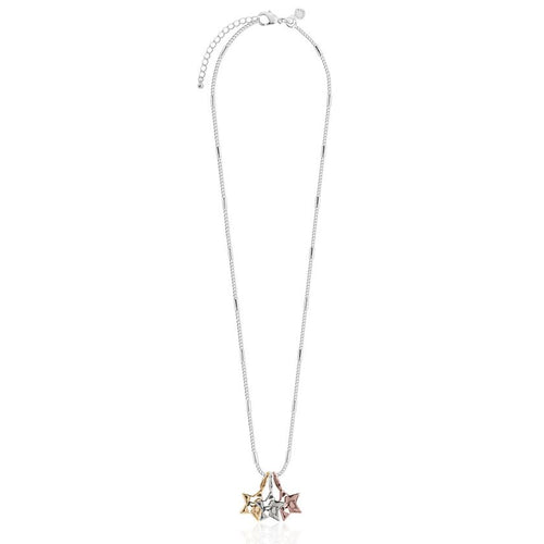 Katie Loxton Florence Hammered Star Silver Necklace With Silver, Rose Gold and Yellow Gold Star Charms - 46cm with 5cm Extender