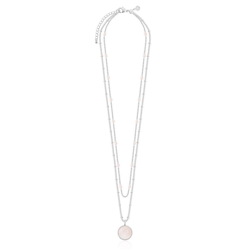 Katie Loxton Signature Stones - Love - Rose Quartz Silver Double Layered Necklace