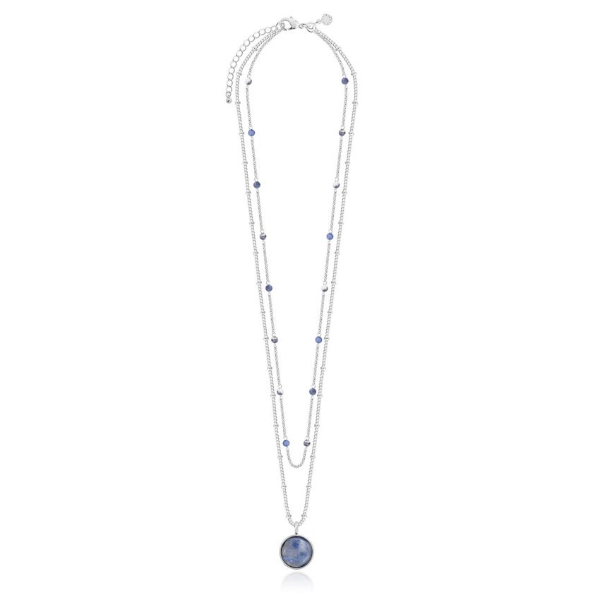 Katie Loxton Signature Stones - Friendship - Blue Lace Agate Silver Double Layered Necklace