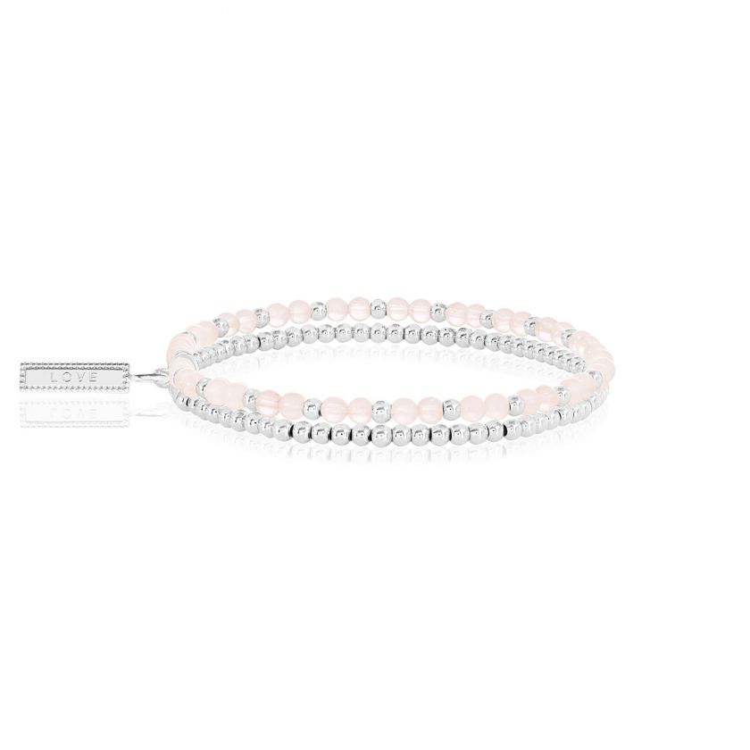 Katie Loxton Signature Stones - Love - Rose Quartz Silver Double Layered Bracelet