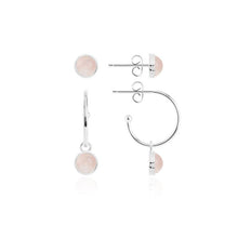 Load image into Gallery viewer, Katie Loxton Signature Stones - Love - Rose Quartz Silver Studs and Hoop Earrings Set
