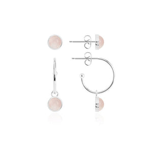 Katie Loxton Signature Stones - Love - Rose Quartz Silver Studs and Hoop Earrings Set