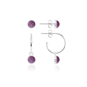 Katie Loxton Signature Stones - Family - Amethyst Silver Studs and Hoop Earrings Set