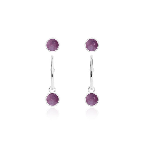 Katie Loxton Signature Stones - Family - Amethyst Silver Studs and Hoop Earrings Set