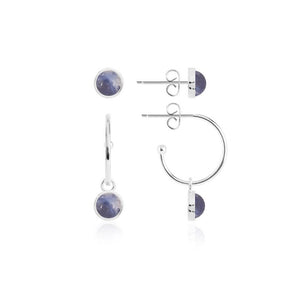 Katie Loxton Signature Stones - Friendship - Blue Lace Agate Silver Studs and Hoop Earrings Set