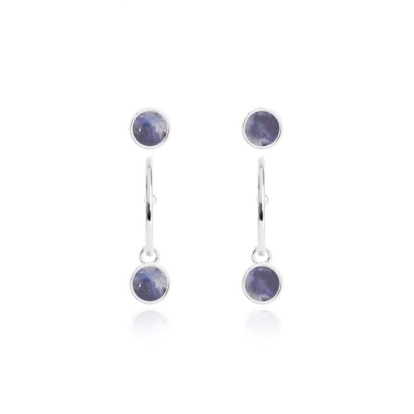 Katie Loxton Signature Stones - Friendship - Blue Lace Agate Silver Studs and Hoop Earrings Set
