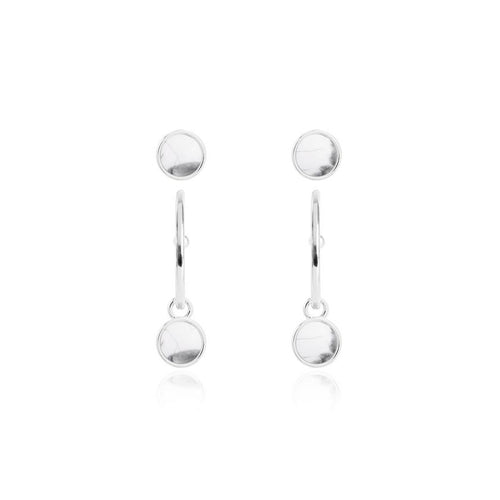 Katie Loxton Signature Stones - Karma - Howlite Silver Studs and Hoop Earrings Set
