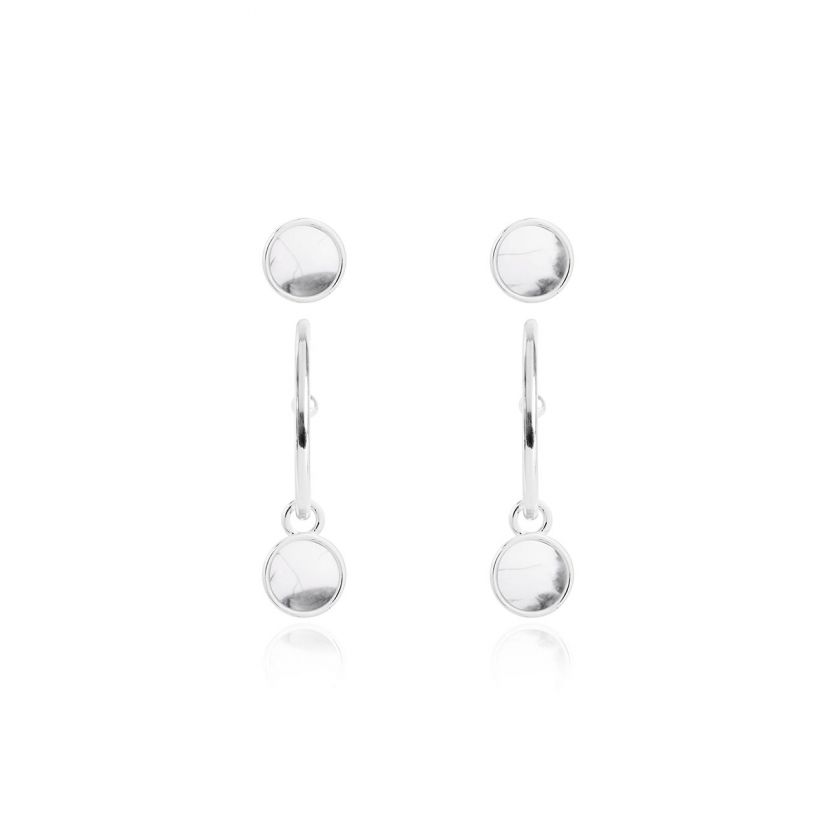 Katie Loxton Signature Stones - Karma - Howlite Silver Studs and Hoop Earrings Set