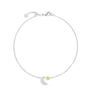 Anklet - Two Tone Moon and Star,  10.2" Adjustable Length