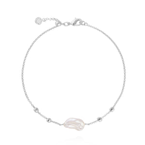 Anklet - Silver Pearl,  10.2" Adjustable Length