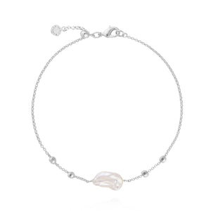 Anklet - Silver Pearl,  10.2" Adjustable Length
