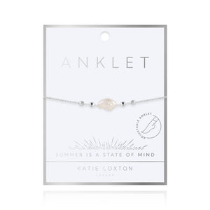 Anklet - Silver Pearl,  10.2" Adjustable Length