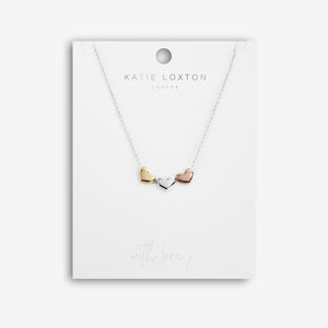 Florence Heart Silver Necklace -  Silver, Rose Gold and Yellow Gold Heart Charms