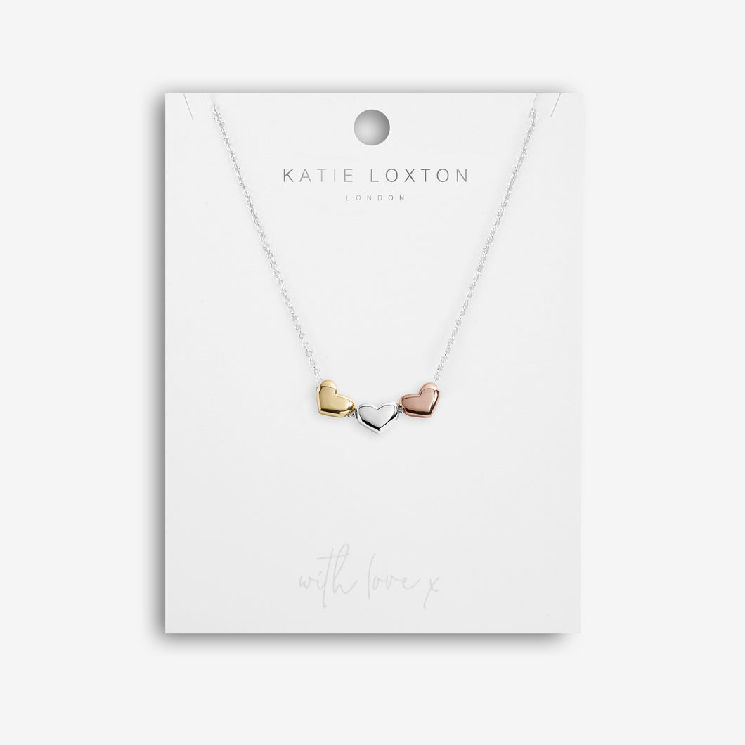 Florence Heart Silver Necklace -  Silver, Rose Gold and Yellow Gold Heart Charms