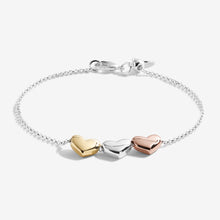 Load image into Gallery viewer, Florence Heart Silver Bracelet With Silver, Rose Gold and Yellow Gold Heart Charms
