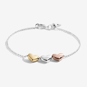 Florence Heart Silver Bracelet With Silver, Rose Gold and Yellow Gold Heart Charms