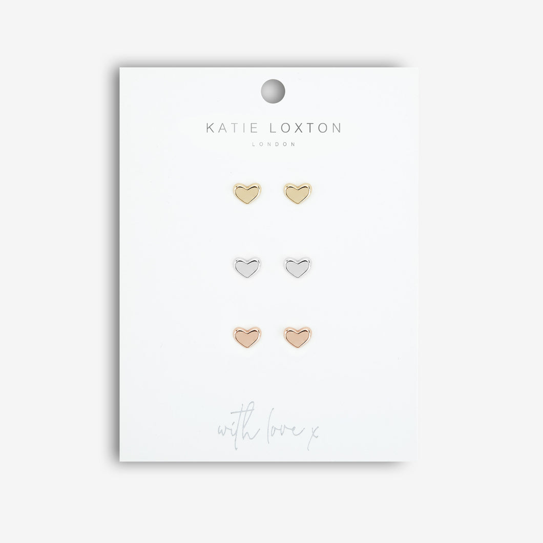 Florence Heart Studs With Silver, Rose Gold and Yellow Gold Studs