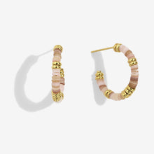Load image into Gallery viewer, Summer Solstice - Pink Beaded Gold Hoop Earrings

