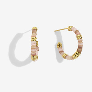 Summer Solstice - Pink Beaded Gold Hoop Earrings