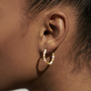 Summer Solstice - Pink Beaded Gold Hoop Earrings