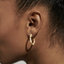Load image into Gallery viewer, Summer Solstice - White Beaded Gold Hoop Earrings
