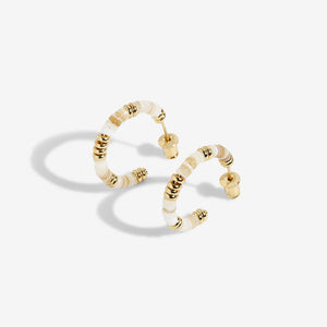 Summer Solstice - White Beaded Gold Hoop Earrings