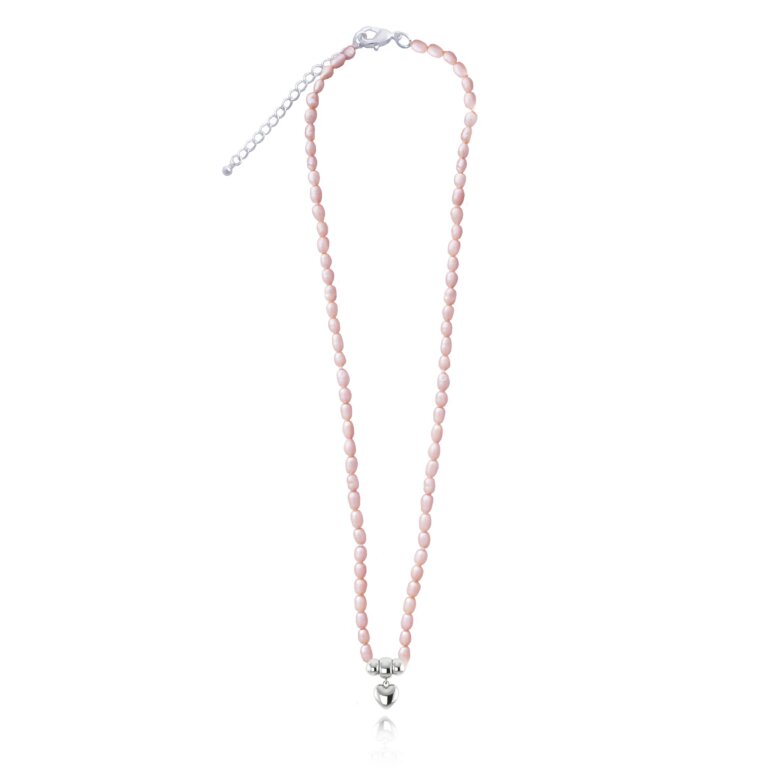 Kids Collection - Anna NecklaceKids Collection - Anna Pink Pearl w/Silver Heart Pendant Necklace