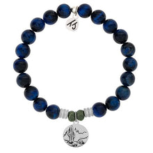 Load image into Gallery viewer, Lapis Tiger&#39;s Eye Stone Bracelet with Cactus Sterling Silver Charm
