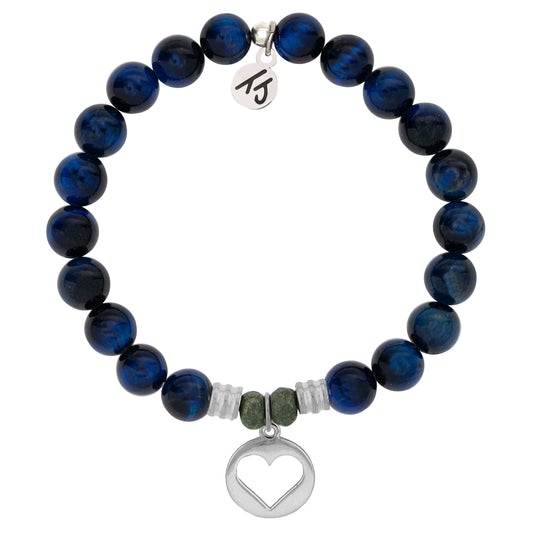 Lapis Tiger's Eye Stone Bracelet with Heart Sterling Silver Charm