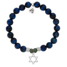 Load image into Gallery viewer, Lapis Tiger&#39;s Eye Stone Bracelet with Star of David Sterling Silver Charm
