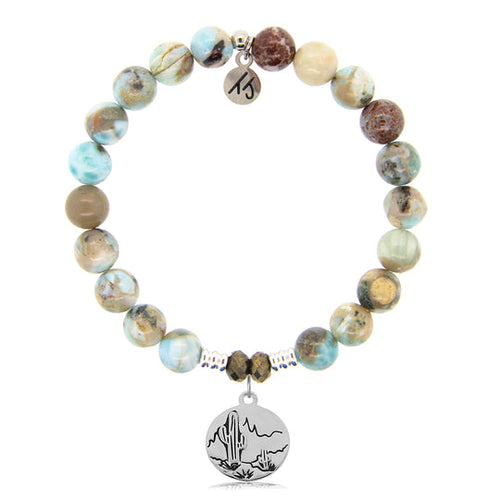 Larimar Stone Bracelet with Cactus Sterling Silver Charm