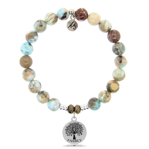 Larimar Stone Bracelet with Family Tree Sterling Silver Charm