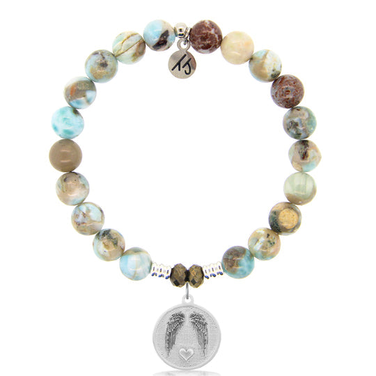 Larimar Stone Bracelet with Guardian Sterling Silver Charm