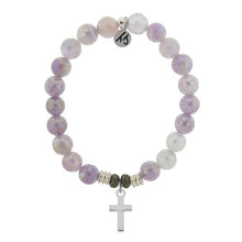 Load image into Gallery viewer, Mauve Jade Stone Bracelet with Cross Sterling Silver Charm
