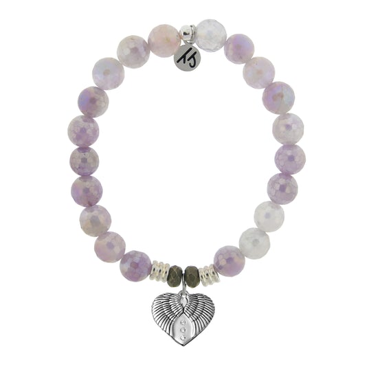 Mauve Jade Stone Bracelet with Heart of Angels Sterling Silver Charm