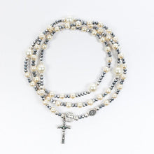 Load image into Gallery viewer, Miracles Rosary Wrap Bracelet - Pearl/Hematite
