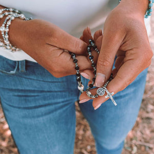 Miracles Rosary Wrap Bracelet - Black/Hematite/Pearl