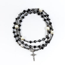 Load image into Gallery viewer, Miracles Rosary Wrap Bracelet - Black/Hematite/Pearl
