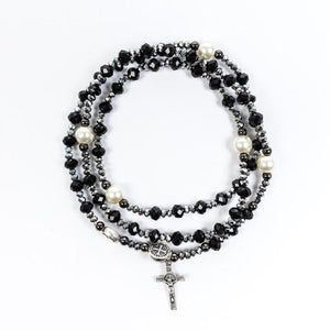 Miracles Rosary Wrap Bracelet - Black/Hematite/Pearl