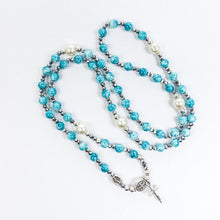 Load image into Gallery viewer, Miracles Rosary Wrap Bracelet - Blue/Hematite/Pearl
