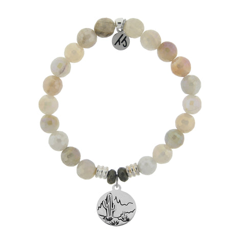 Moonstone Stone Bracelet with Cactus Sterling Silver Charm
