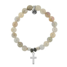 Load image into Gallery viewer, Moonstone Stone Bracelet with Cross Sterling Silver Charm
