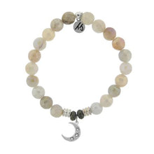 Load image into Gallery viewer, Moonstone Stone Bracelet with Friendship Stars Sterling Silver Charm
